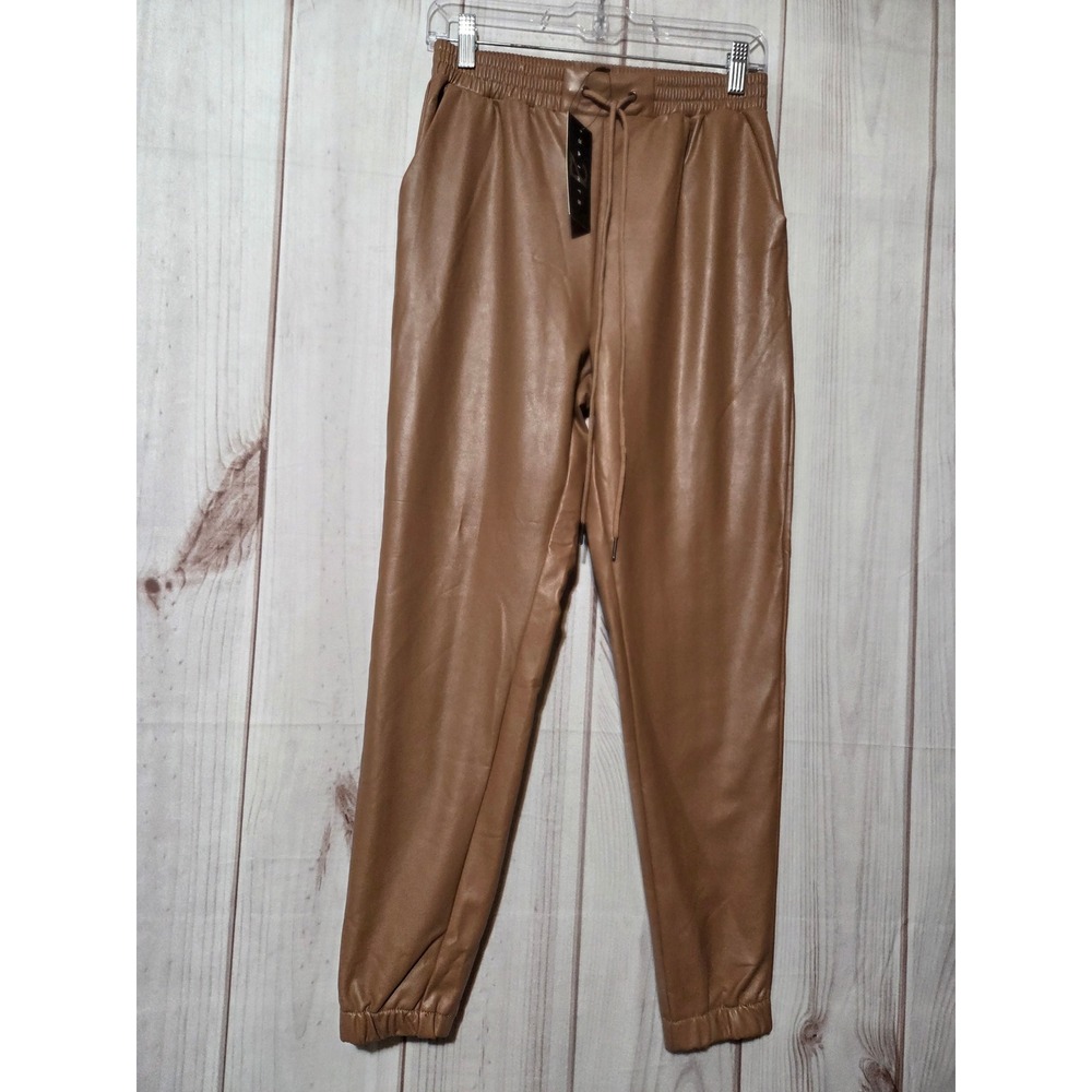 Saints 21 Womens Faux Leather Joggers Tan Camel Brown NWT Size S
